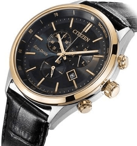 AT2144-11E Citizen Black Dial Black Leather Strap Chronograph Analog Men's Watch. - Timecheck