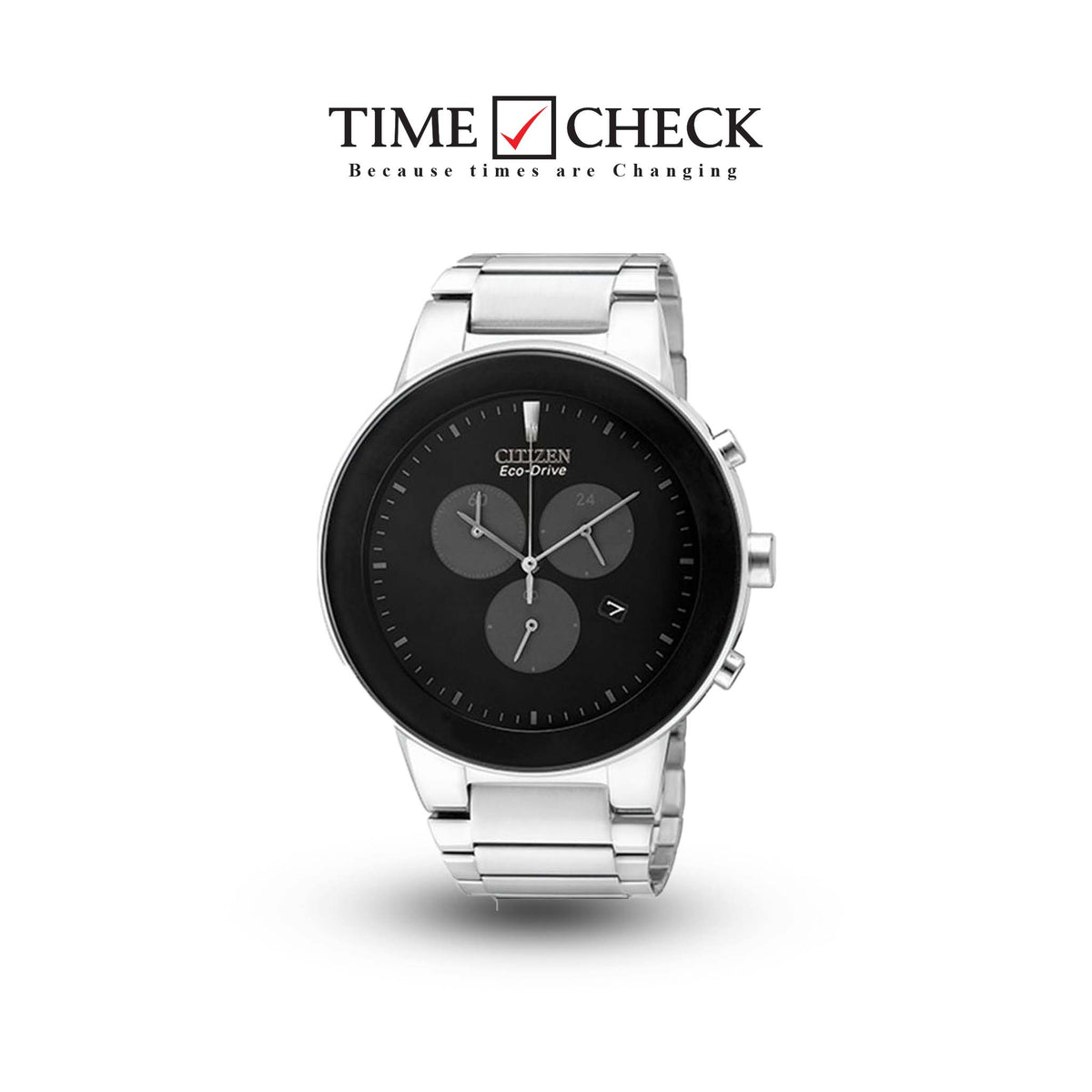 AT2240-51E Citizen Black Dial Silver Stainless Steel Chain Eco Drive Analog Men's Watch. - Timecheck