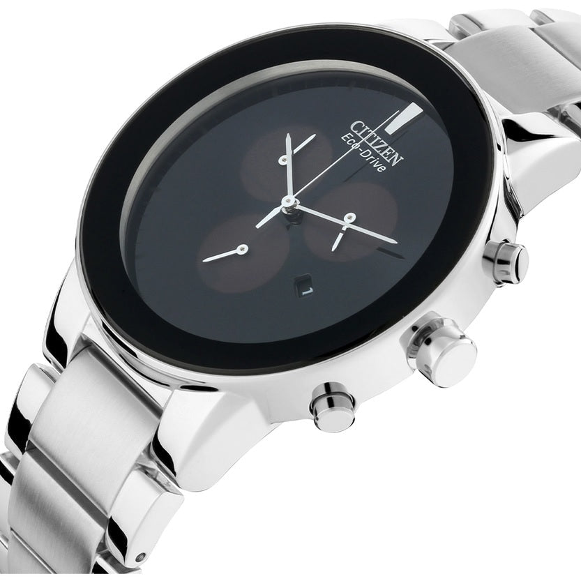 AT2240-51E Citizen Black Dial Silver Stainless Steel Chain Eco Drive Analog Men's Watch. - Timecheck