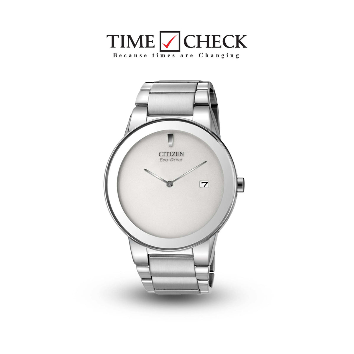 AU1060-51A Citizen Silver Dial Silver Stainless Steel Band Analog Eco Drive Men's Watch. - Timecheck