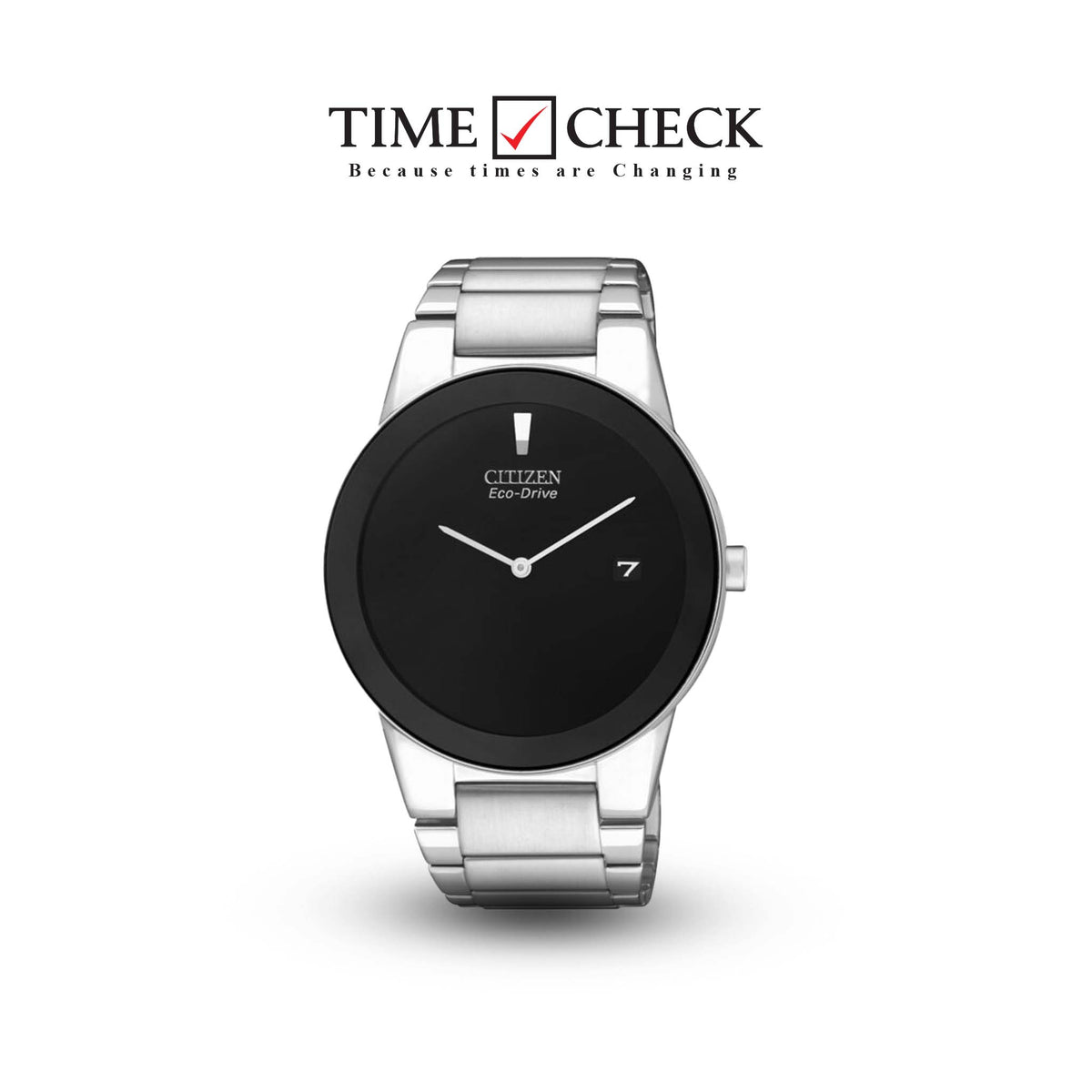 AU1060-51E Citizen Stainless Steel Black Dial Silver Chain Analog Quartz Men's Watch. - Timecheck