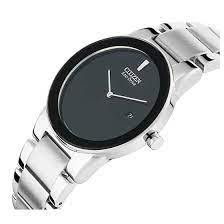 AU1060-51E Citizen Stainless Steel Black Dial Silver Chain Analog Quartz Men's Watch. - Timecheck