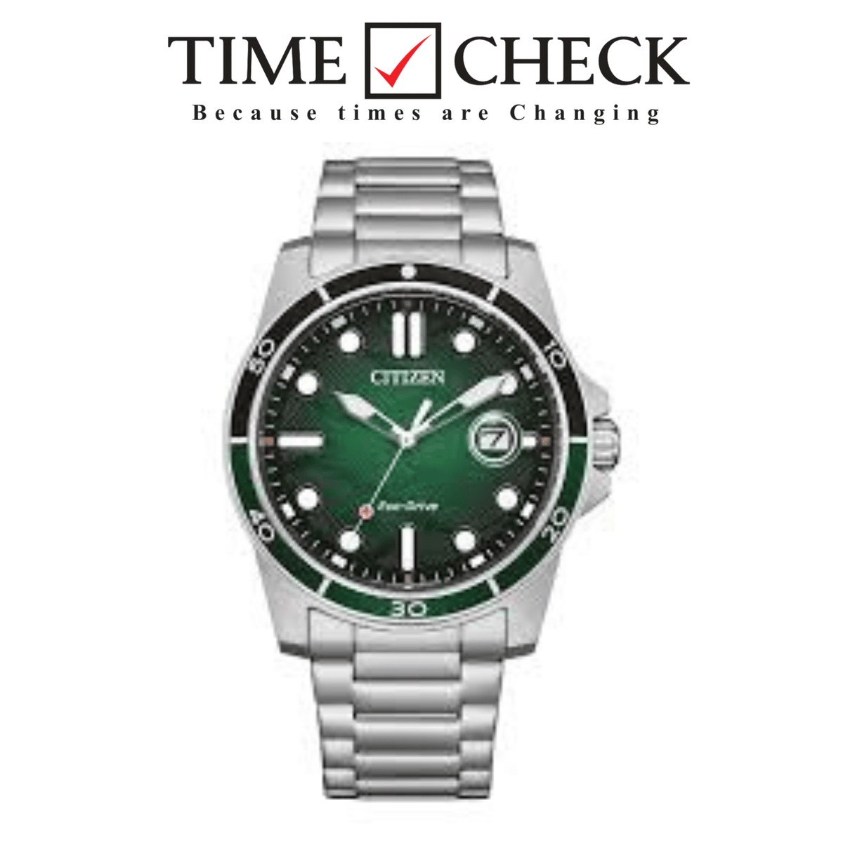 AW1811-82X Citizen Green Dial Silver Chain Watch for Men - Analog Stainless Steel Band - Timecheck