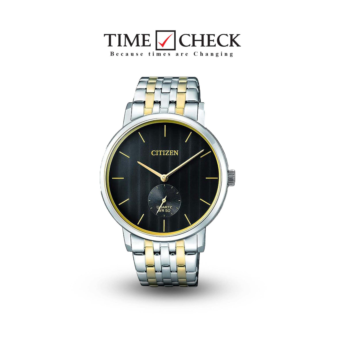 BE9174-55E Citizen Stainless Steel Black Dial Golden Silver Chain Quartz Men's Watch. - Timecheck