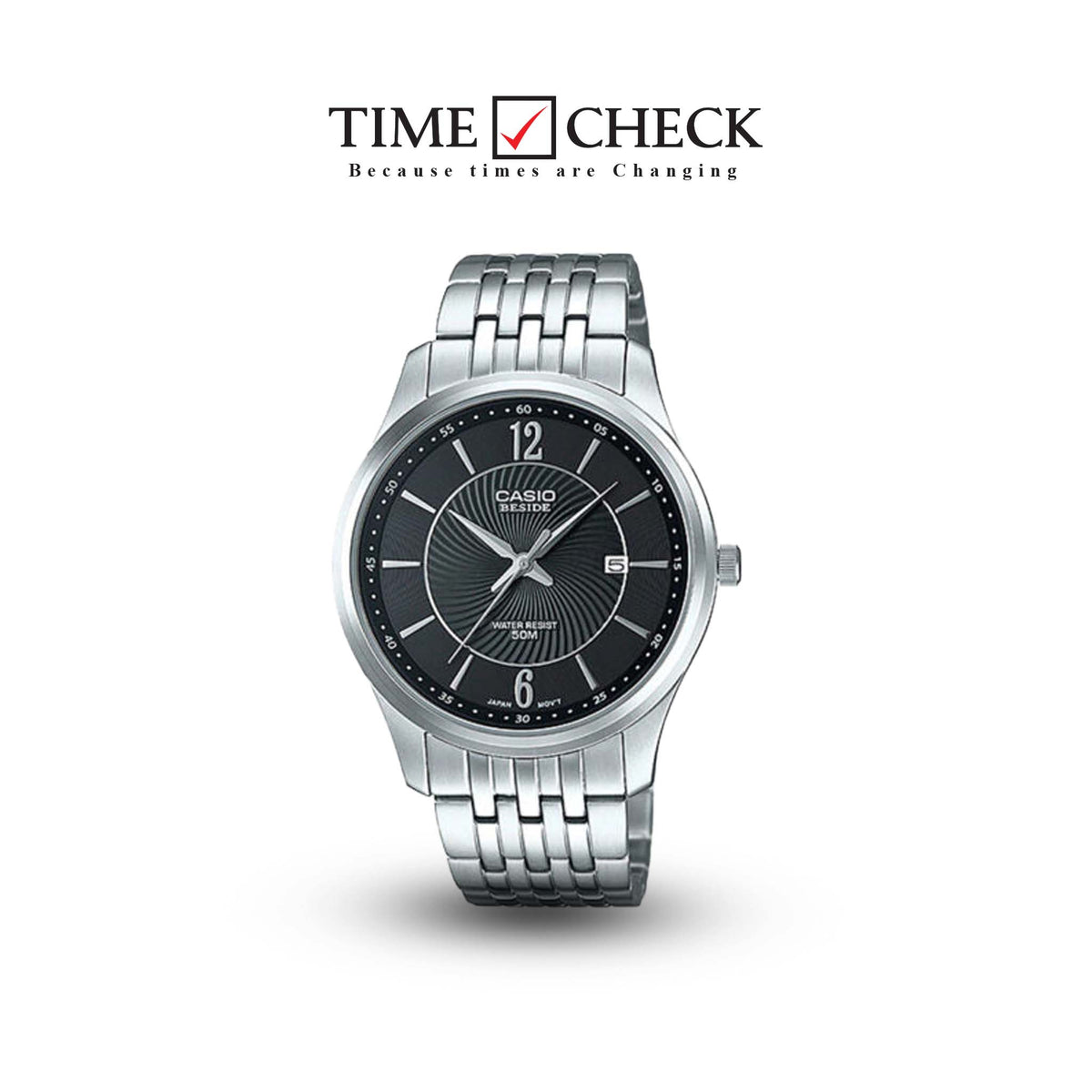 BEM-151D-1AVDF Casio Black Dial Stainless Steel Quartz Men's Watch. - Timecheck