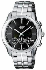 BEM-504D-1AVDF Casio Beside Black Stainless Steel Chronograph 3-Dials Men's Watch. - Timecheck