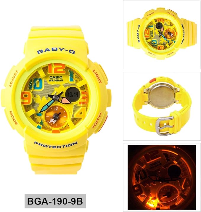 BGA-190-9BDR Casio BABY-G Analog-Digital Yellow Women's Watch. - Timecheck