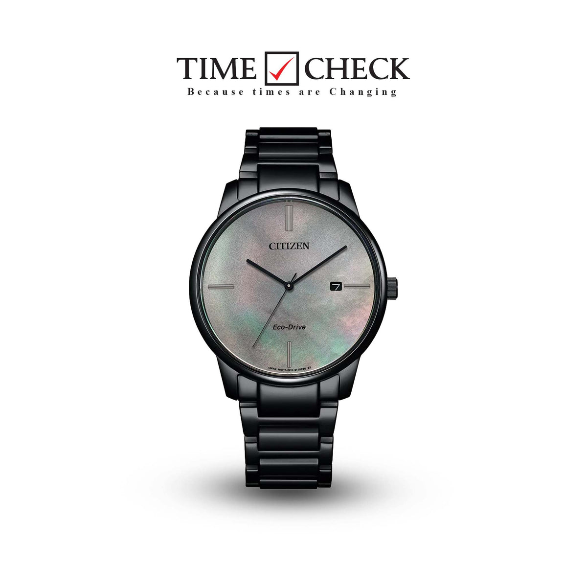BM7525-84Y Citizen Green Perl Dial Black Stainless Steel Chain Eco Drive Analog Men's Watch - Timecheck