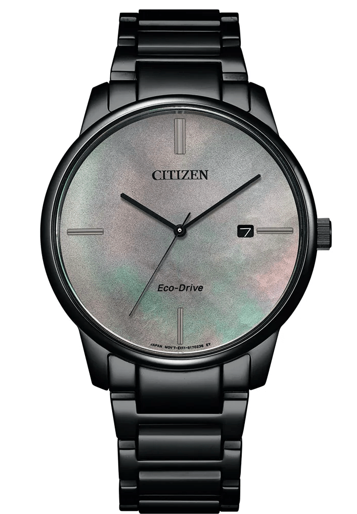BM7525-84Y Citizen Green Perl Dial Black Stainless Steel Chain Eco Drive Analog Men's Watch - Timecheck