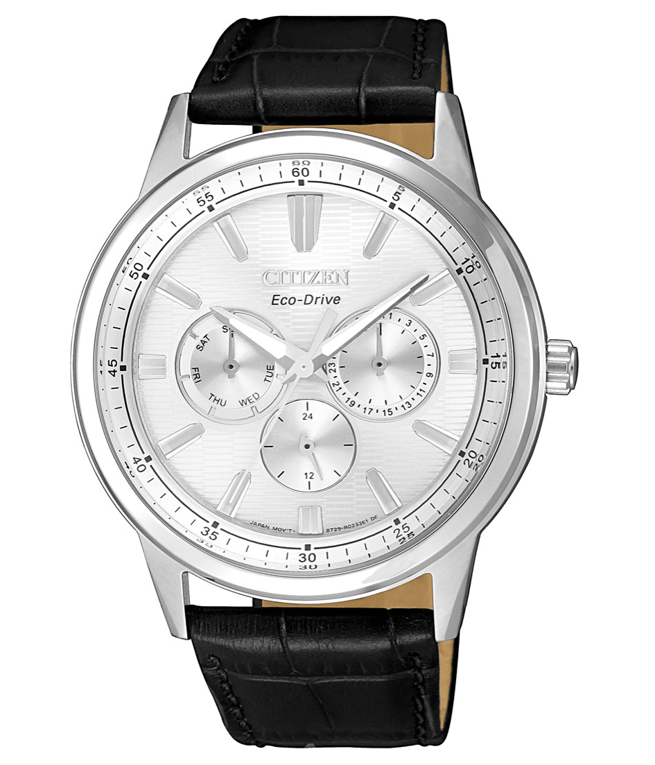 BU2071-01A Citizen Silver Dial Black Leather Strap Multi function Analog Quartz Men's Watch. - Timecheck