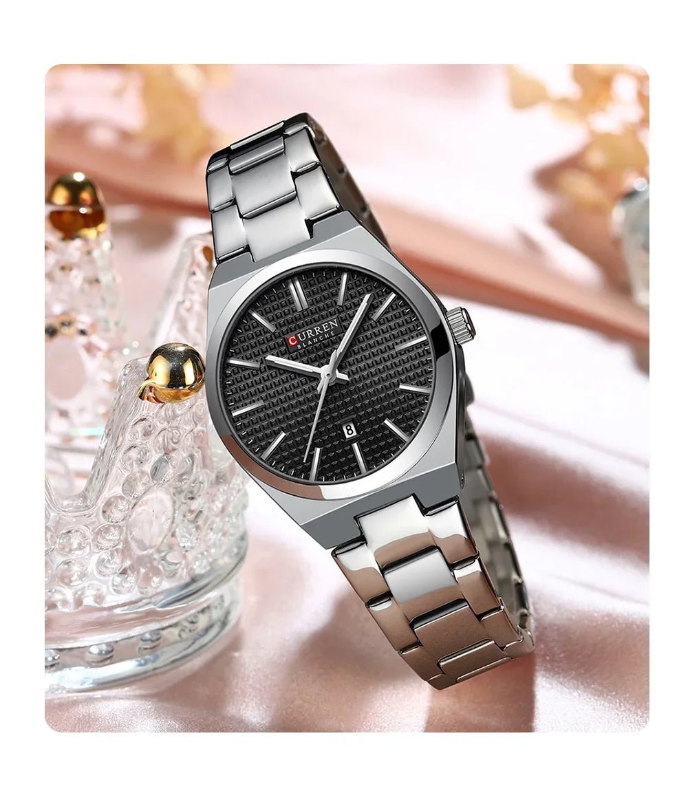 C-8439L Curren Black Dial Silver Steel Chain Analog Quartz women Watch. - Timecheck
