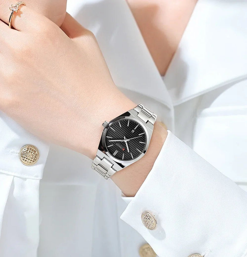 C-8439L Curren Black Dial Silver Steel Chain Analog Quartz women Watch. - Timecheck