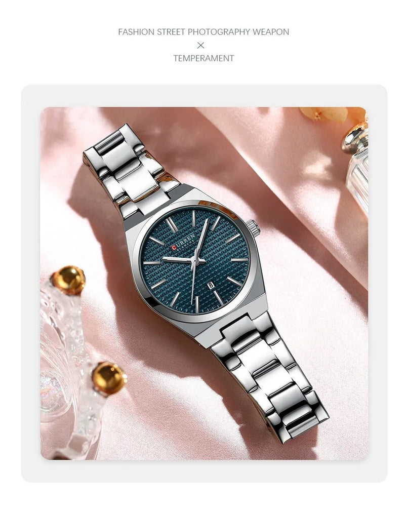 C-8439L Curren Blue Dial Silver Steel Chain Analog Quartz women Watch. - Timecheck