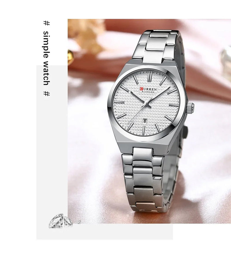 C-8439L Curren White Dial Silver Steel Chain Analog Quartz women Watch. - Timecheck