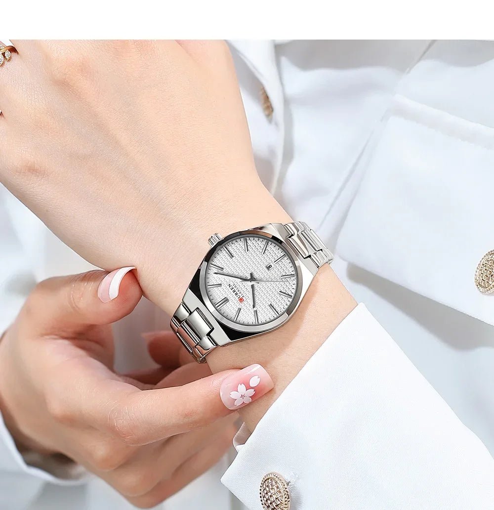 C-8439L Curren White Dial Silver Steel Chain Analog Quartz women Watch. - Timecheck