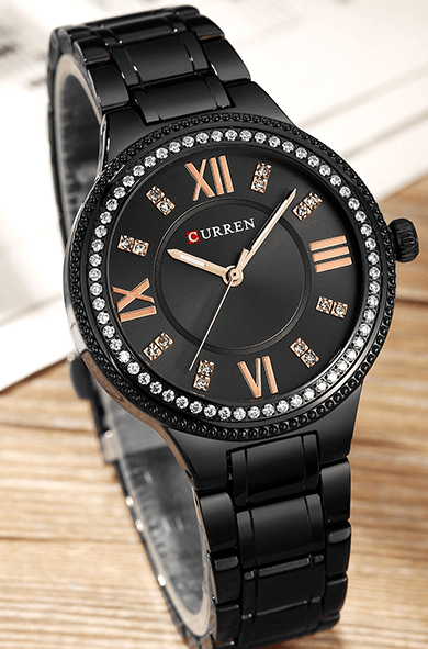 C-9004L Curren Black Dial Black Stainless Chain Steel Analog Quartz Women's Watch. - Timecheck