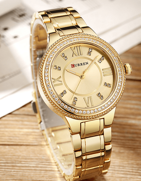 C-9004L Curren Golden Dial Golden Stainless Chain Steel Analog Quartz Women's Watch. - Timecheck