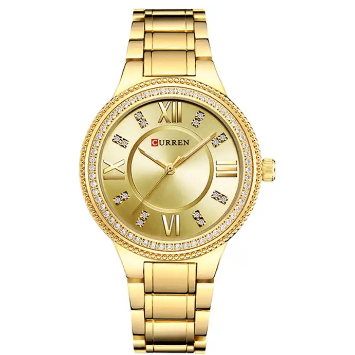 C-9004L Curren Golden Dial Golden Stainless Chain Steel Analog Quartz Women's Watch. - Timecheck