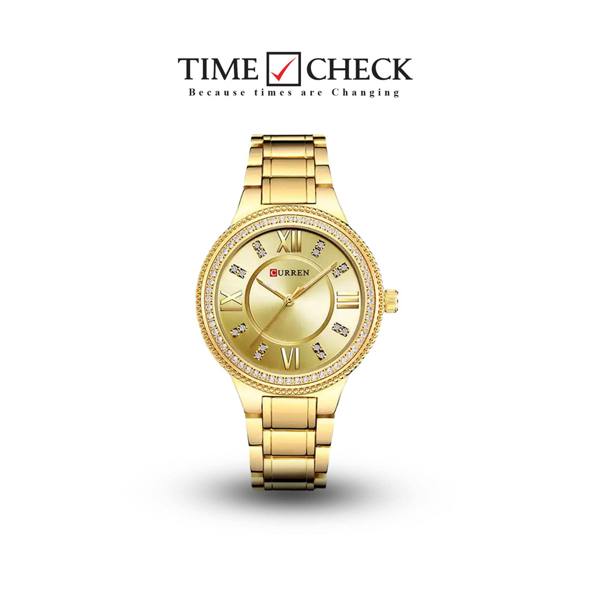 C-9004L Curren Golden Dial Golden Stainless Chain Steel Analog Quartz Women's Watch. - Timecheck
