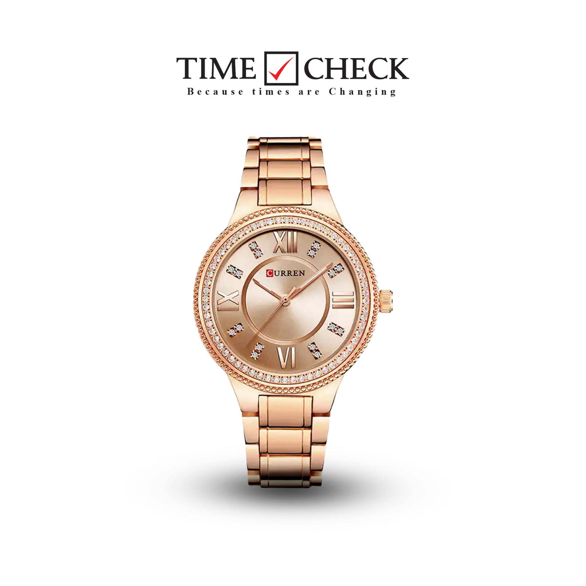 C-9004L Curren Rose-gold Dial R.G Stainless Chain Steel Analog Quartz Women's Watch. - Timecheck
