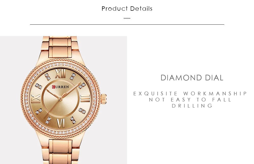 C-9004L Curren Rose-gold Dial R.G Stainless Chain Steel Analog Quartz Women's Watch. - Timecheck