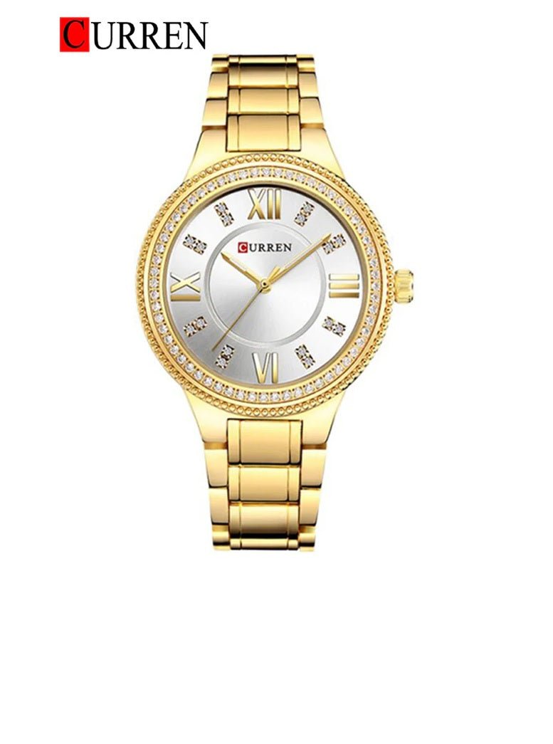 C-9004L Curren white Dial Golden Stainless Chain Steel Analog Quartz Women's Watch. - Timecheck