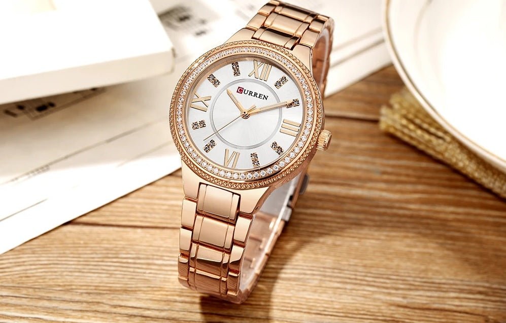 C-9004L Curren white Dial R.G Stainless Chain Steel Analog Quartz Women's Watch. - Timecheck