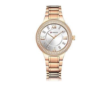 C-9004L Curren white Dial R.G Stainless Chain Steel Analog Quartz Women's Watch. - Timecheck