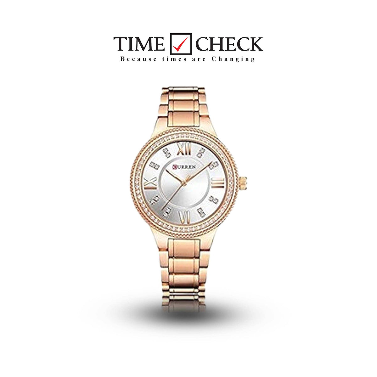 C-9004L Curren white Dial R.G Stainless Chain Steel Analog Quartz Women's Watch. - Timecheck
