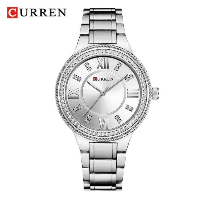 C-9004L Curren white Dial silver Stainless Chain Steel Analog Quartz Women's Watch. - Timecheck