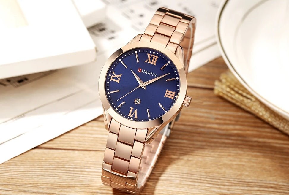 C-9007L Curren blue Dial Rosegold Stainless Chain Steel Analog Quartz Women's Watch. - Timecheck