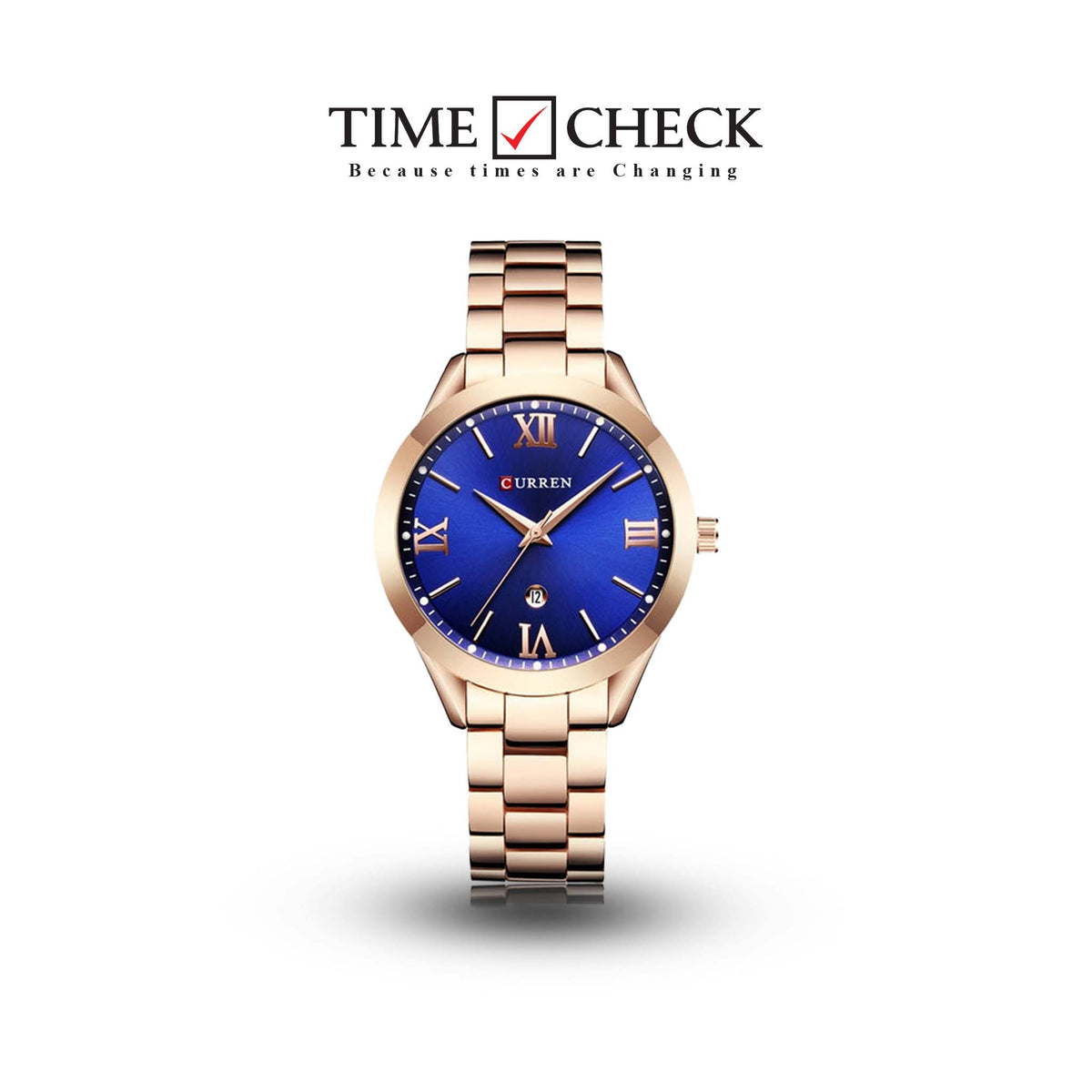 C-9007L Curren blue Dial Rosegold Stainless Chain Steel Analog Quartz Women's Watch. - Timecheck