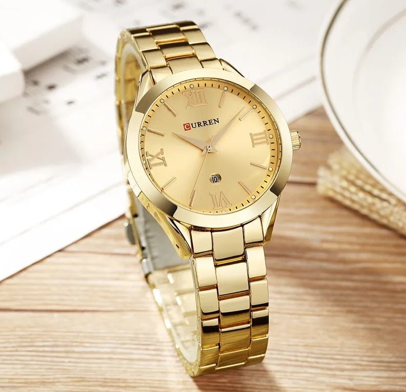 C-9007L Curren GOLDEN Dial Golden Stainless Steel Analog Quartz Women's Watch. - Timecheck