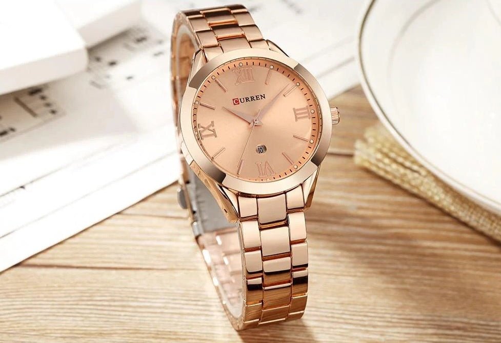 C-9007L Curren rose gold Dial Rosegold Stainless Chain Steel Analog Quartz Women's Watch. - Timecheck