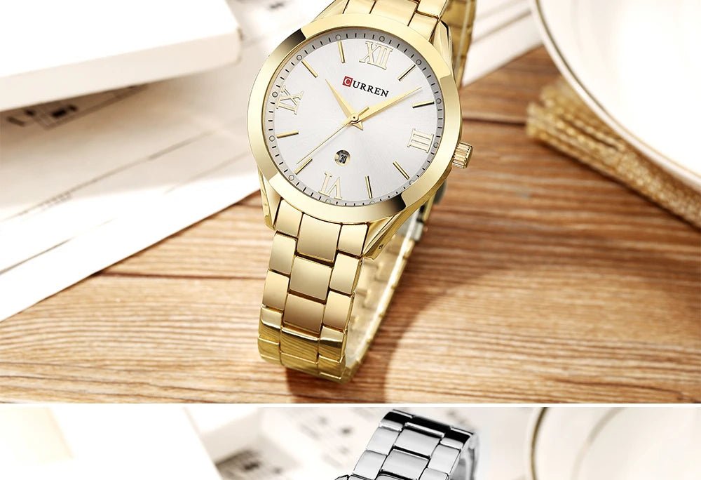 C-9007L Curren Silver Dial Golden Stainless Steel Analog Quartz Women's Watch. - Timecheck