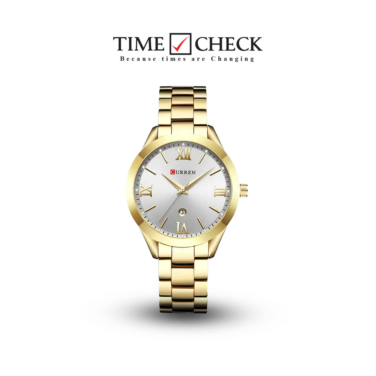 C-9007L Curren Silver Dial Golden Stainless Steel Analog Quartz Women's Watch. - Timecheck