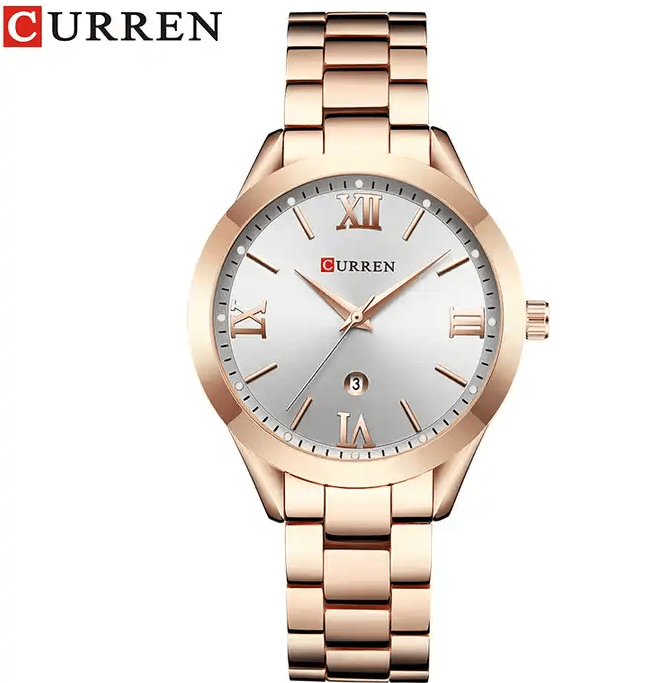 C-9007L Curren Silver Dial Rosegold Stainless Chain Steel Analog Quartz Women's Watch. - Timecheck
