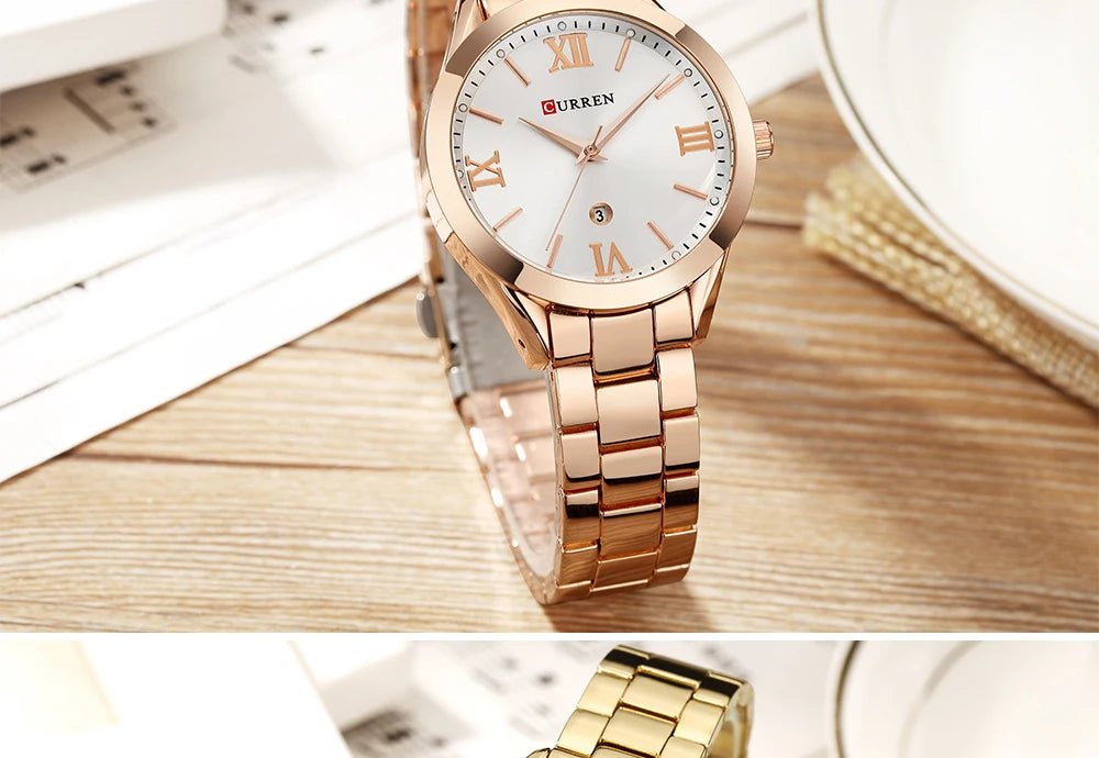 C-9007L Curren Silver Dial Rosegold Stainless Chain Steel Analog Quartz Women's Watch. - Timecheck