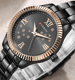 C-9009L Curren Black Dial Black Stainless Steel Chain Analog Quartz Women's Watch. - Timecheck