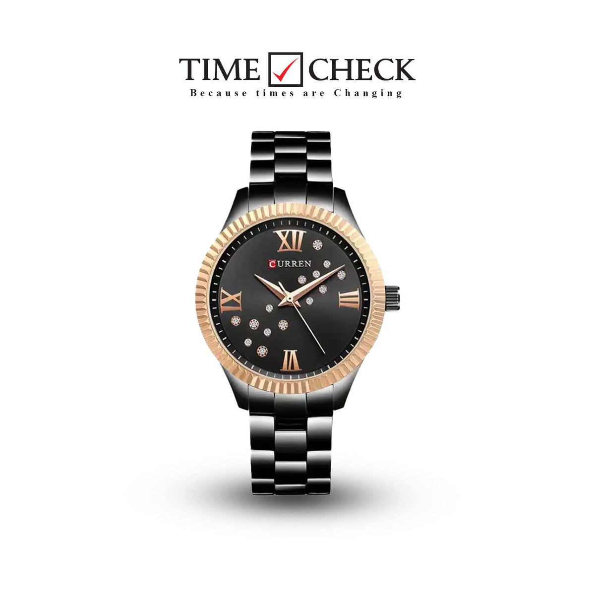 C-9009L Curren Black Dial Black Stainless Steel Chain Analog Quartz Women's Watch. - Timecheck