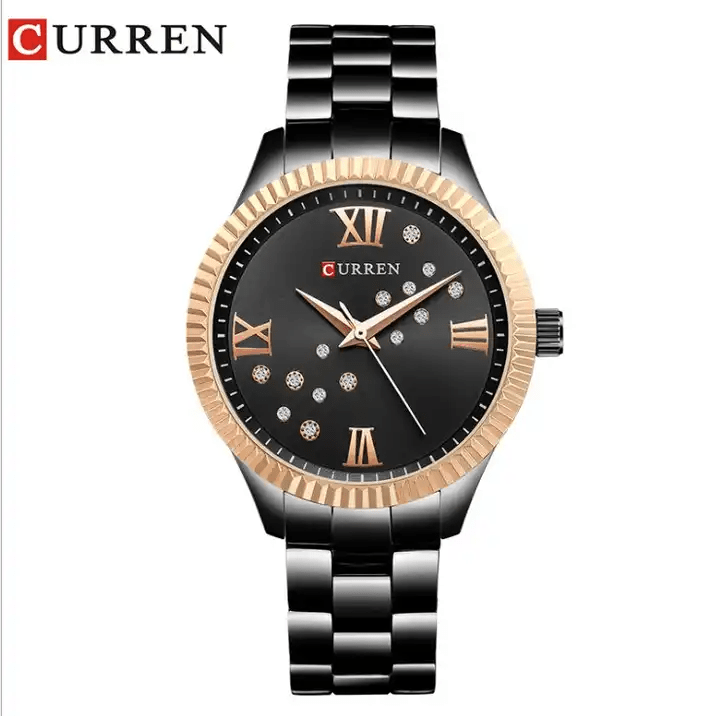 C-9009L Curren Black Dial Black Stainless Steel Chain Analog Quartz Women's Watch. - Timecheck