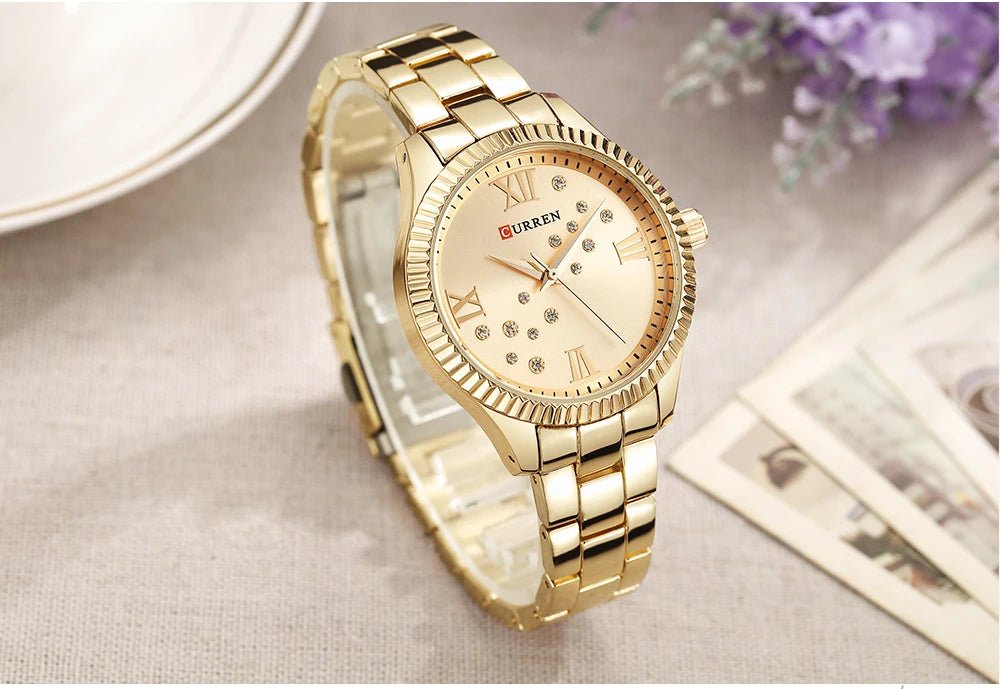 C-9009L Curren GOLDEN Dial golden Stainless Steel Chain Analog Quartz Women's Watch. - Timecheck