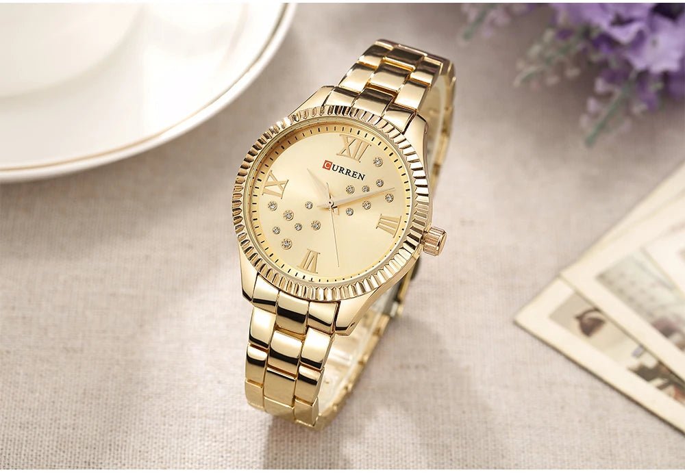 C-9009L Curren GOLDEN Dial golden Stainless Steel Chain Analog Quartz Women's Watch. - Timecheck