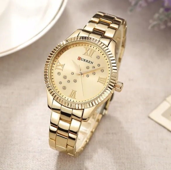 C-9009L Curren GOLDEN Dial golden Stainless Steel Chain Analog Quartz Women's Watch. - Timecheck
