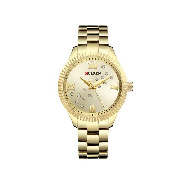 C-9009L Curren GOLDEN Dial golden Stainless Steel Chain Analog Quartz Women's Watch. - Timecheck