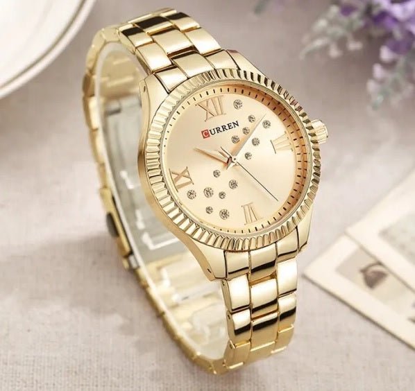 C-9009L Curren GOLDEN Dial golden Stainless Steel Chain Analog Quartz Women's Watch. - Timecheck