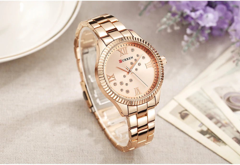 C-9009L Curren Rose gold Dial & Stainless Steel Chain Analog Quartz Women's Watch. - Timecheck