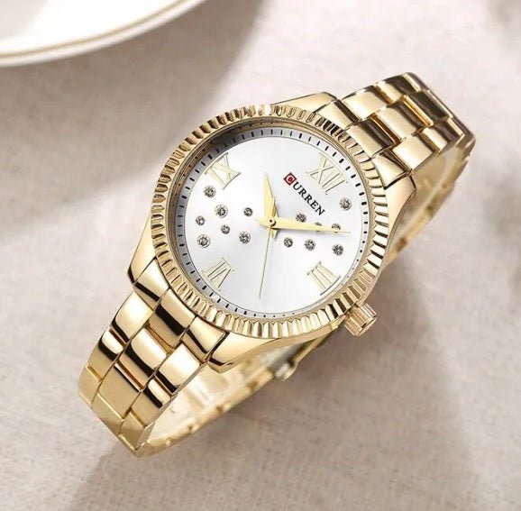 C-9009L Curren Silver Dial golden Stainless Steel Chain Analog Quartz Women's Watch. - Timecheck