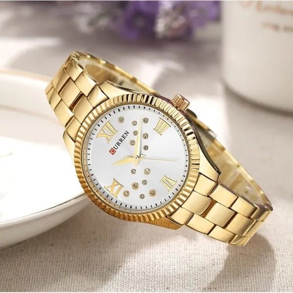 C-9009L Curren Silver Dial golden Stainless Steel Chain Analog Quartz Women's Watch. - Timecheck