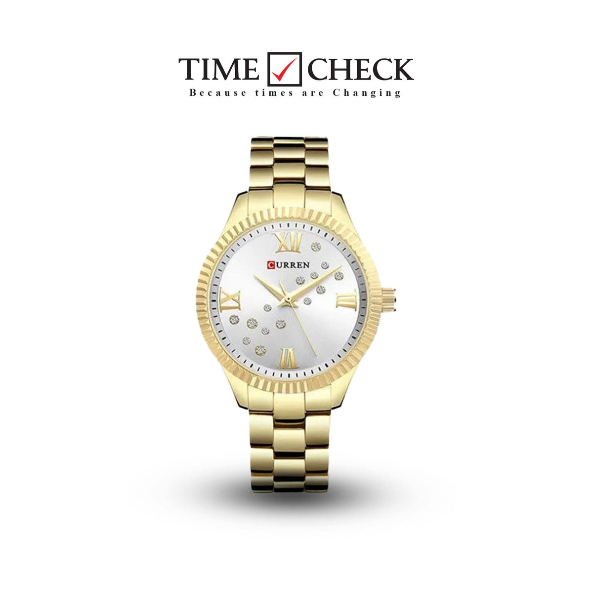 C-9009L Curren Silver Dial golden Stainless Steel Chain Analog Quartz Women's Watch. - Timecheck